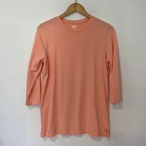 Lands’ End Crew Neck T-Shirt Peach Light Orange Cotton 3/4 Sleeve Tee Small 6-8
